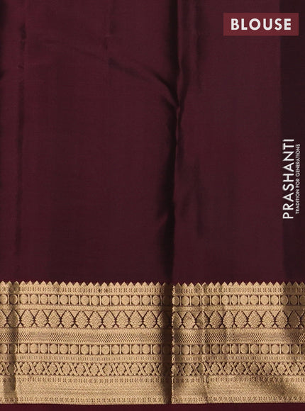 Pure kanchipuram silk saree dark mustard and coffee brown with allover zari woven 1000 buttas and zari woven korvai border