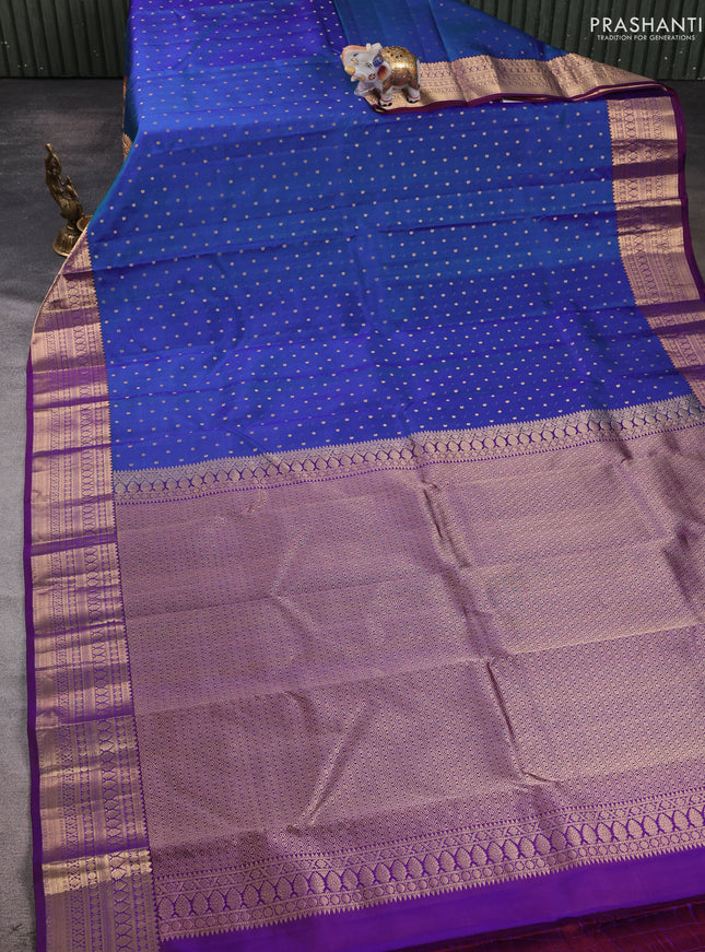 Pure kanchipuram silk saree dual shade of purple and purple with allover zari woven 1000 buttas and zari woven korvai border