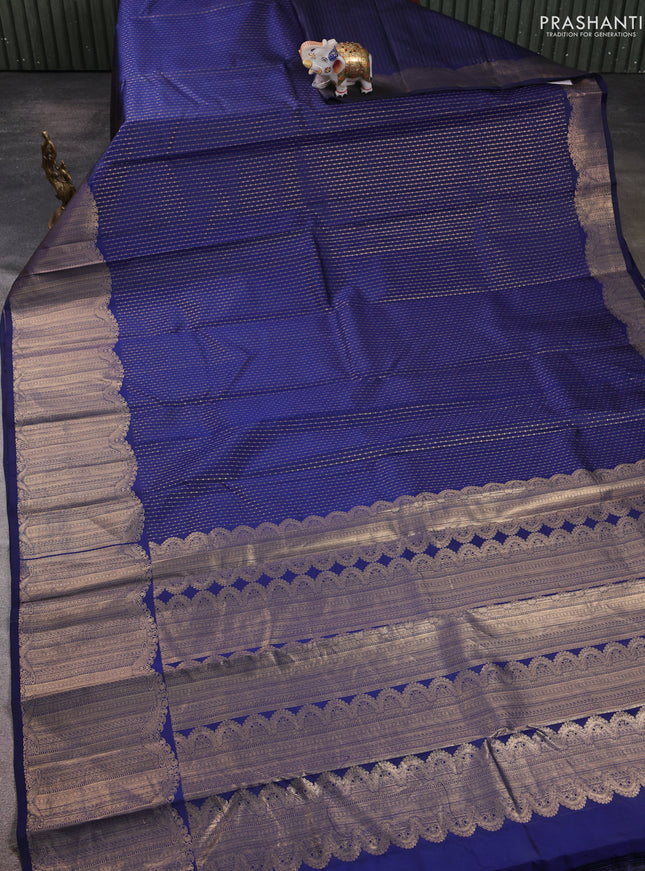 Pure kanchipuram silk saree nave blue with allover weaves & zari woven 1000 buttas and long zari woven border