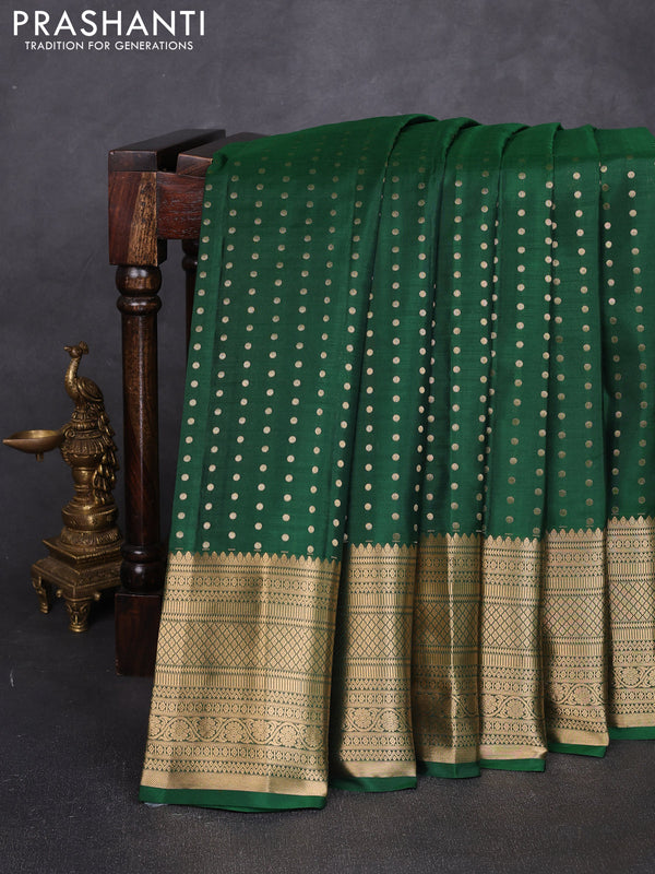Pure kanchipuram silk saree bottle green and maroon with allover zari woven 1000 buttas and long zari woven border