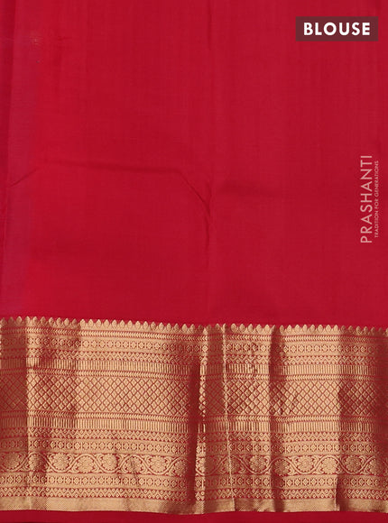 Pure kanchipuram silk saree dual shade of bluish green and maroon with allover zari woven 1000 buttas and long zari woven border