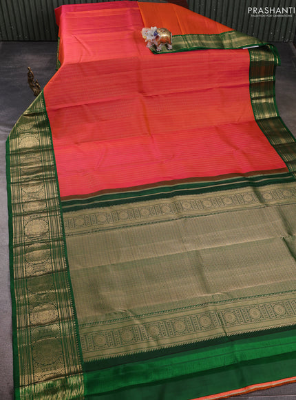Pure kanchipuram silk saree orange and green with allover checks & zari woven 1000 buttas and long zari woven border