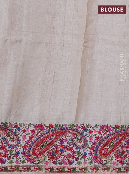 Pure tussar silk saree beige with embroidery work buttas and embroidery border