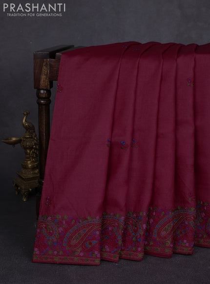 Pure tussar silk saree red with embroidery work buttas and embroidery border