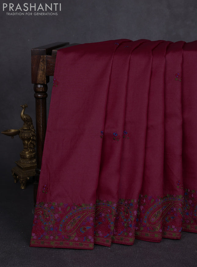 Pure tussar silk saree red with embroidery work buttas and embroidery border