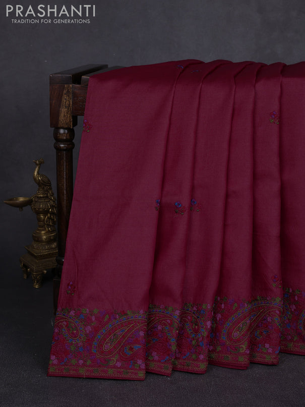 Pure tussar silk saree red with embroidery work buttas and embroidery border