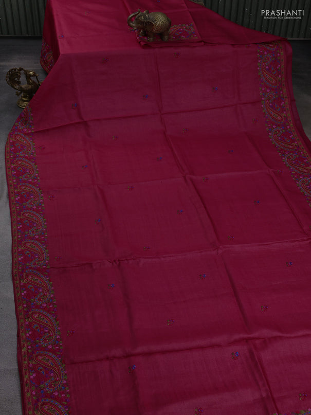 Pure tussar silk saree red with embroidery work buttas and embroidery border