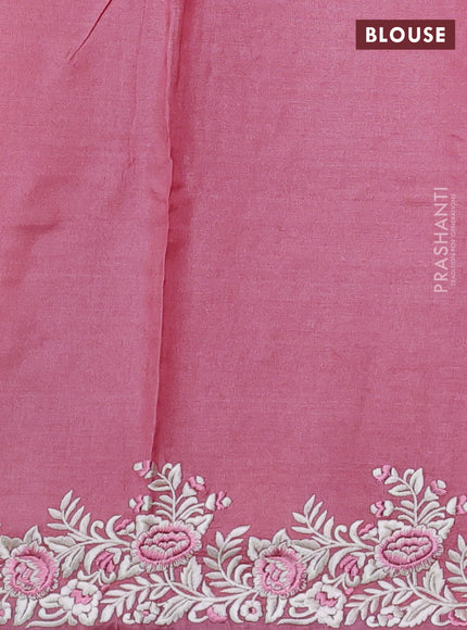 Pure tussar silk saree peach pink with allover embroidery buttas and parsi embroidery border