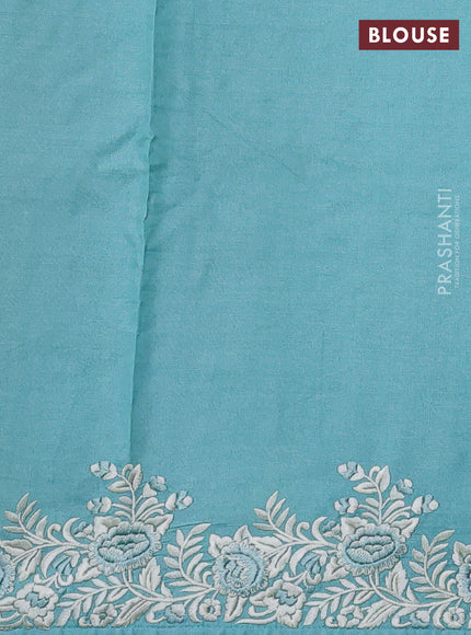 Pure tussar silk saree sky blue with allover embroidery buttas and parsi embroidery border