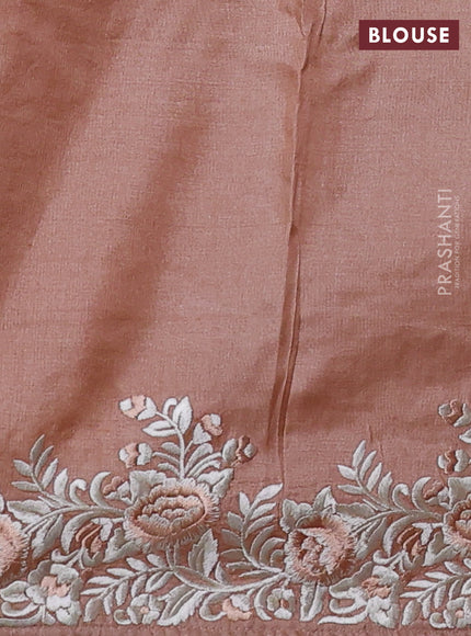 Pure tussar silk saree pastel peach shade with allover embroidery buttas and parsi embroidery border