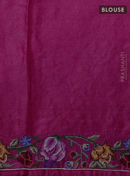 Pure tussar silk saree pink with embroidery buttas and convent embroidery border