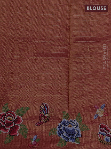 Pure tussar silk saree maroon with allover zari checks & buttas and convent embroidery border