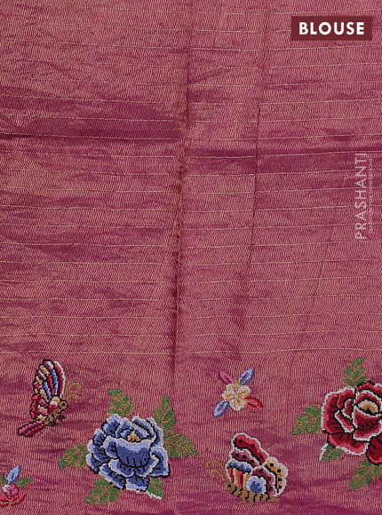 Pure tussar silk saree magenta pink with allover zari checks & buttas and convent embroidery border