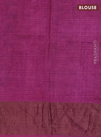 Pure tussar silk saree wine shade with allover pichwai prints & mirror work and cut work pallu
