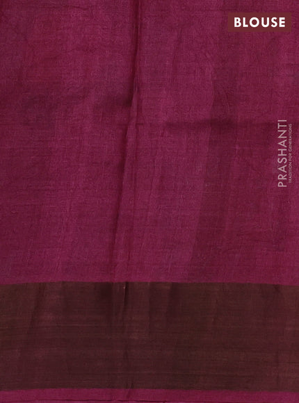 Pure tussar silk saree wine shade with allover floral prints & mirror work and cut work pallu