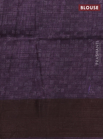 Pure tussar silk saree wine shade with allover dabu prints & mirror work and cut work pallu
