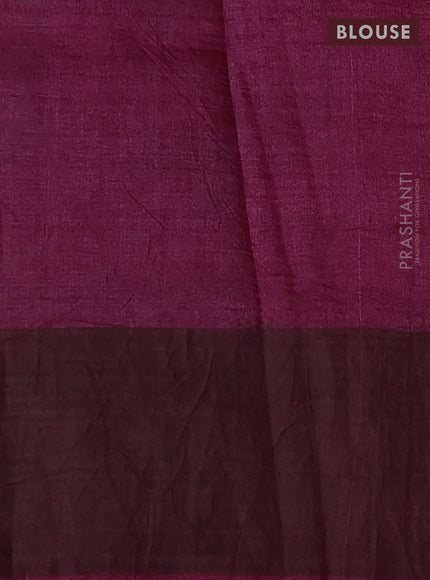 Pure tussar silk saree magenta pink with bird butta prints & mirror work and cut work pallu