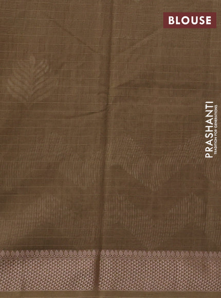 Maheshwari silk cotton saree dark beige with butta block prints and thread woven border