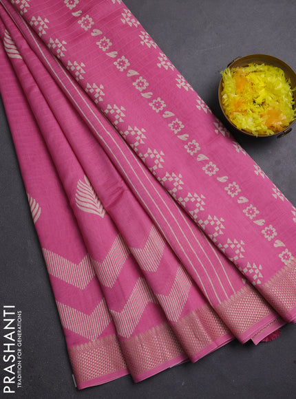 Maheshwari silk cotton saree pink with butta block prints and thread woven border