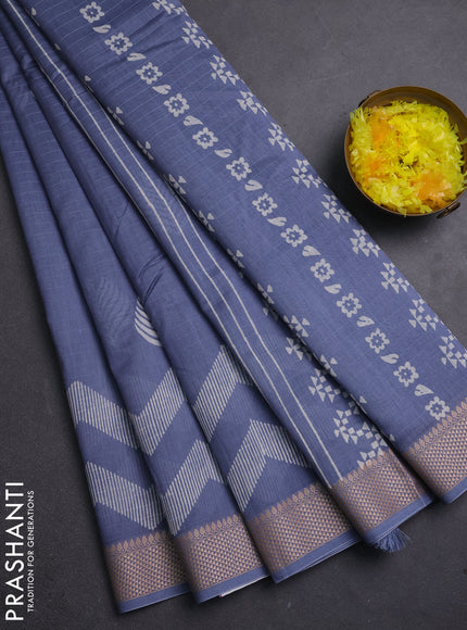Maheshwari silk cotton saree grey with butta block prints and thread woven border
