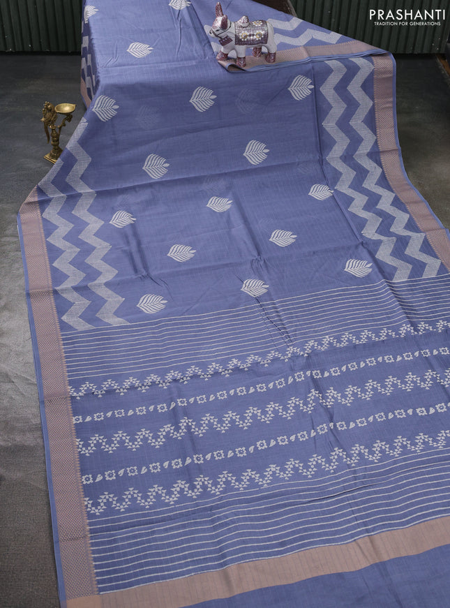 Maheshwari silk cotton saree grey with butta block prints and thread woven border