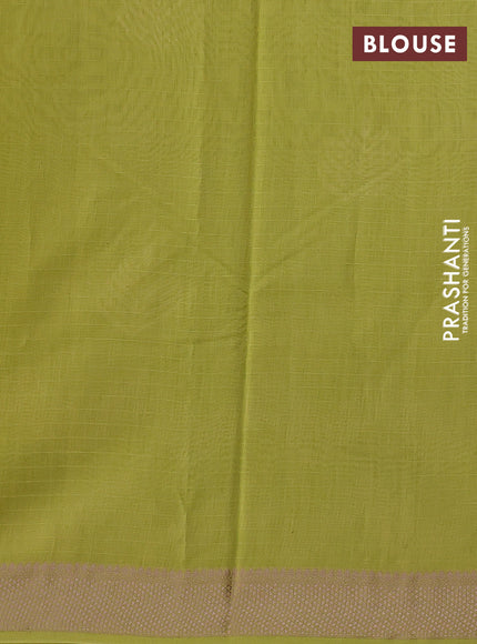 Maheshwari silk cotton saree lime green with butta block prints and thread woven border