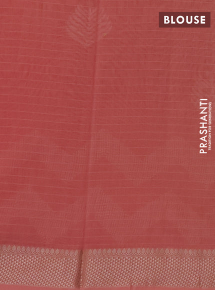 Maheshwari silk cotton saree peach with butta block prints and thread woven border