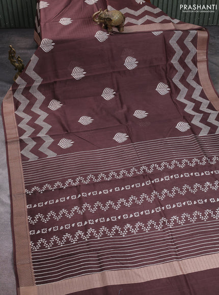 Maheshwari silk cotton saree coffee brown with butta block prints and thread woven border