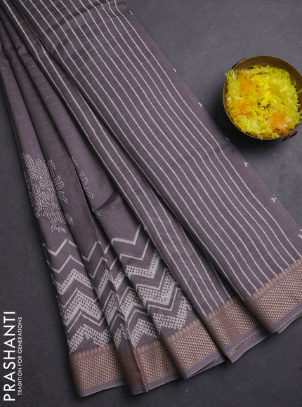 Maheshwari silk cotton saree grey with allover block prints and thread woven border