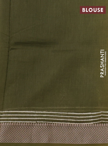 Maheshwari silk cotton saree mehendi green and sap green with allover block prints and thread woven border