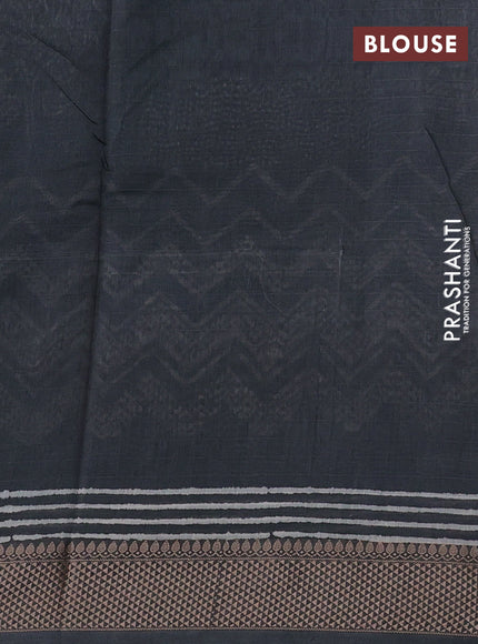 Maheshwari silk cotton saree teal blue and grey with allover block prints and thread woven border