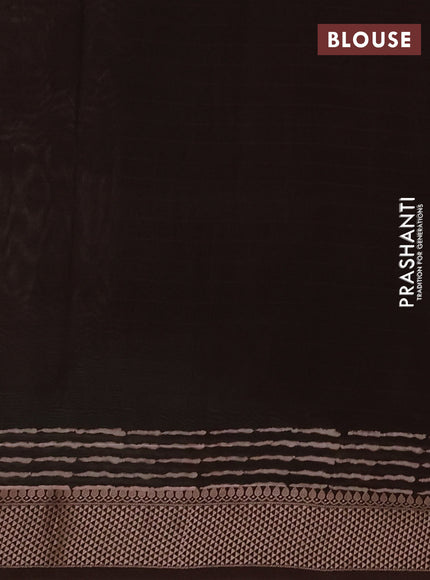 Maheshwari silk cotton saree coffee brown with allover kalamkari block prints and thread woven border