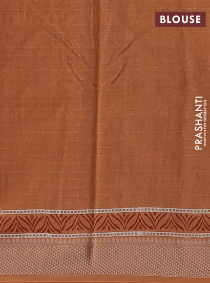 Maheshwari silk cotton saree dark peach with allover butta block prints and thread woven border