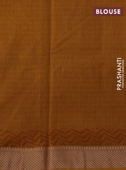 Maheshwari silk cotton saree dark mustard with allover block prints and thread woven border