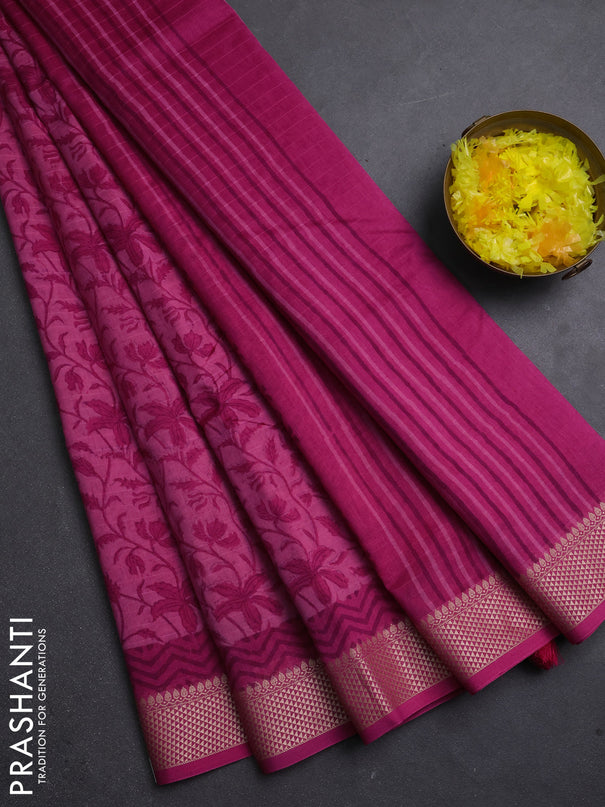 Maheshwari silk cotton saree light pink and pink with allover block prints and thread woven border