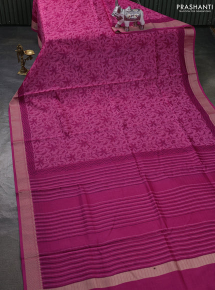 Maheshwari silk cotton saree light pink and pink with allover block prints and thread woven border