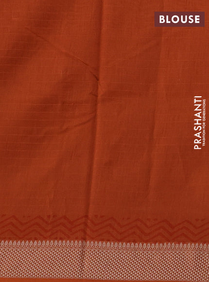 Maheshwari silk cotton saree rust shade with allover block prints and thread woven border