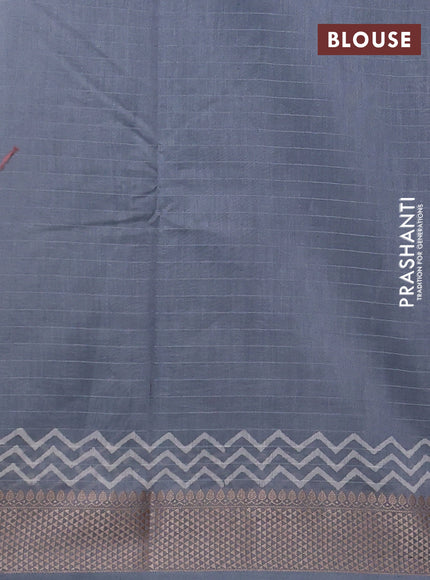 Maheshwari silk cotton saree off white and grey with allover block prints and thread woven border