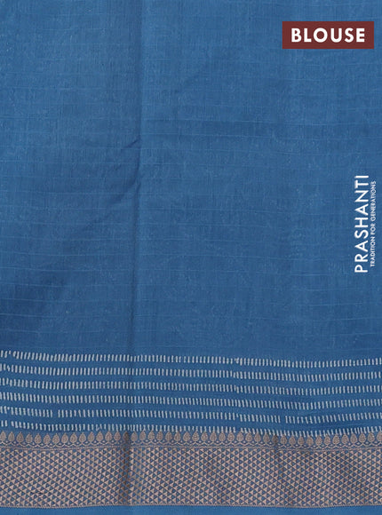 Maheshwari silk cotton saree cs blue with allove block prints and thread woven border