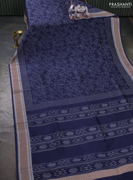 Maheshwari silk cotton saree navy blue with allove block prints and thread woven border