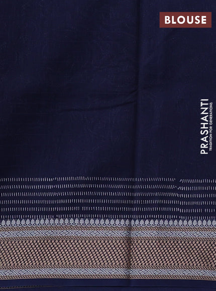 Maheshwari silk cotton saree navy blue with allove block prints and thread woven border