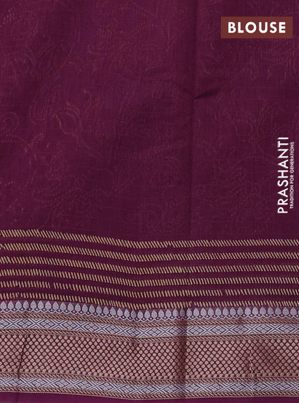 Maheshwari silk cotton saree wine shade with allove block prints and thread woven border
