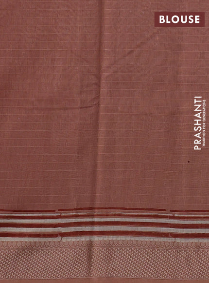 Maheshwari silk cotton saree pastel peach with allover butta block prints and thread woven border
