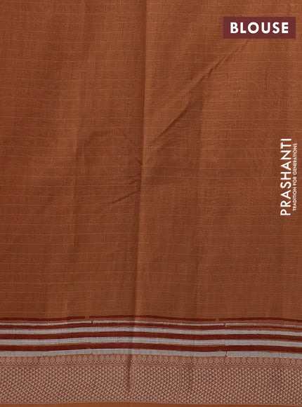 Maheshwari silk cotton saree rust shade with allover butta block prints and thread woven border