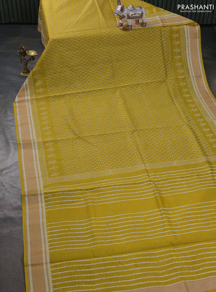 Maheshwari silk cotton saree dark mustard with allover block prints and thread woven border