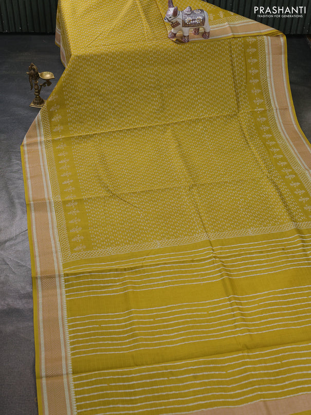 Maheshwari silk cotton saree dark mustard with allover block prints and thread woven border