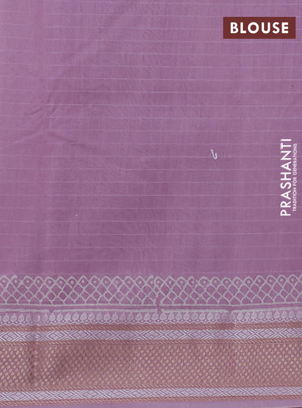 Maheshwari silk cotton saree pastel lavender with allover block prints and thread woven border