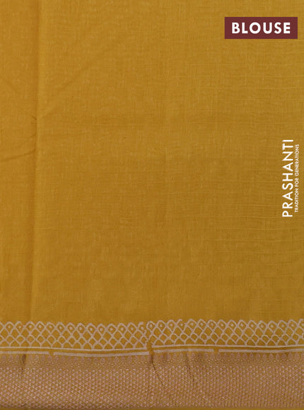 Maheshwari silk cotton saree mustard yellow with allover block prints and thread woven border