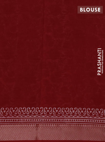 Maheshwari silk cotton saree off white and kumkum red with allover kalamkari block prints and thread woven border