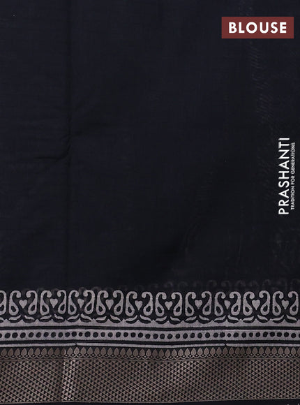 Maheshwari silk cotton saree beige and black with allover kalamkari block prints and thread woven border